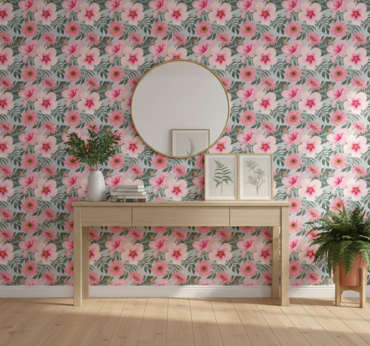 Hibiskus och blommor tapet korridor - Tenstickers