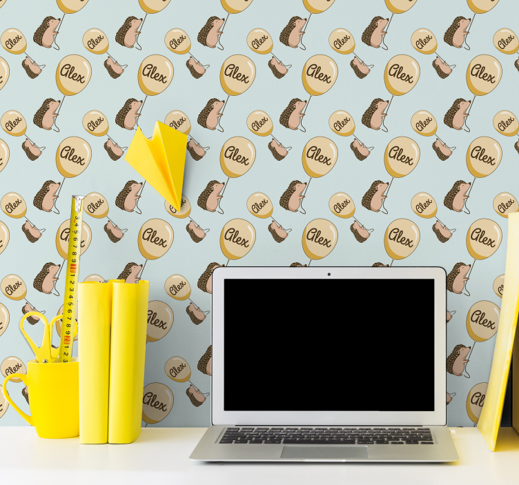 Igelkottar med ballonger och namn barn tapet - Tenstickers