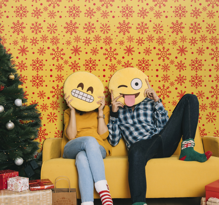 Jul snöflingor vardagsrum tapet - Tenstickers