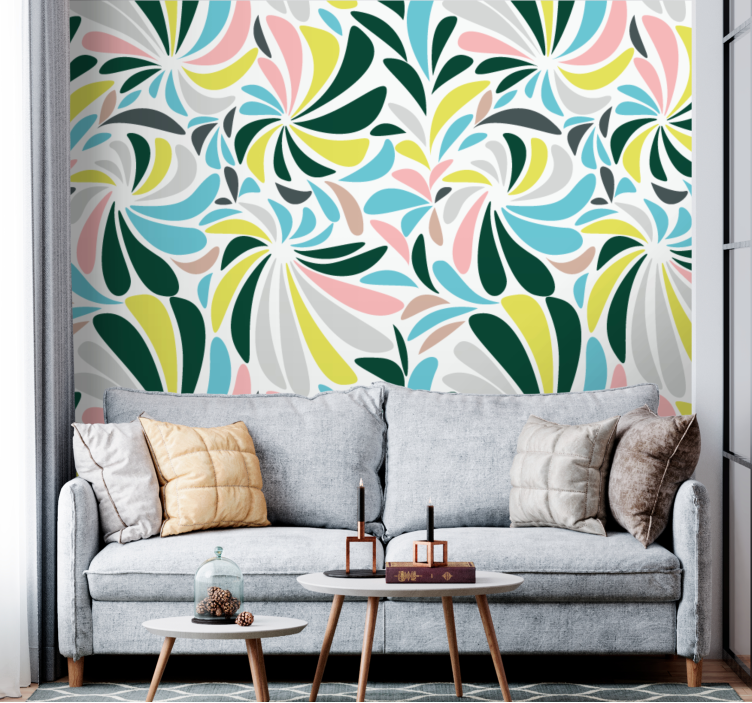 Kedjade färgade fjädrar randig tapet - Tenstickers