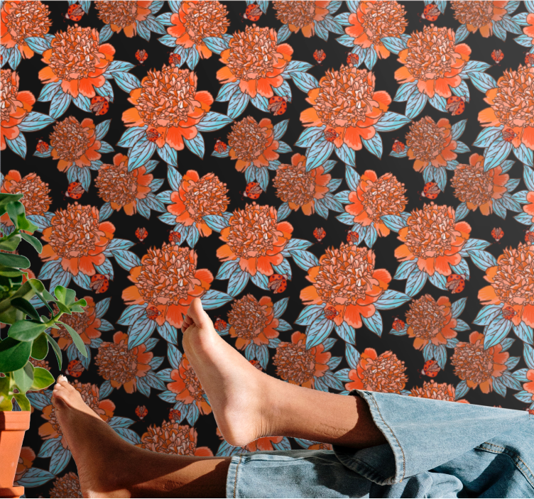 Livlig färgglad design Tapet blommor - Tenstickers