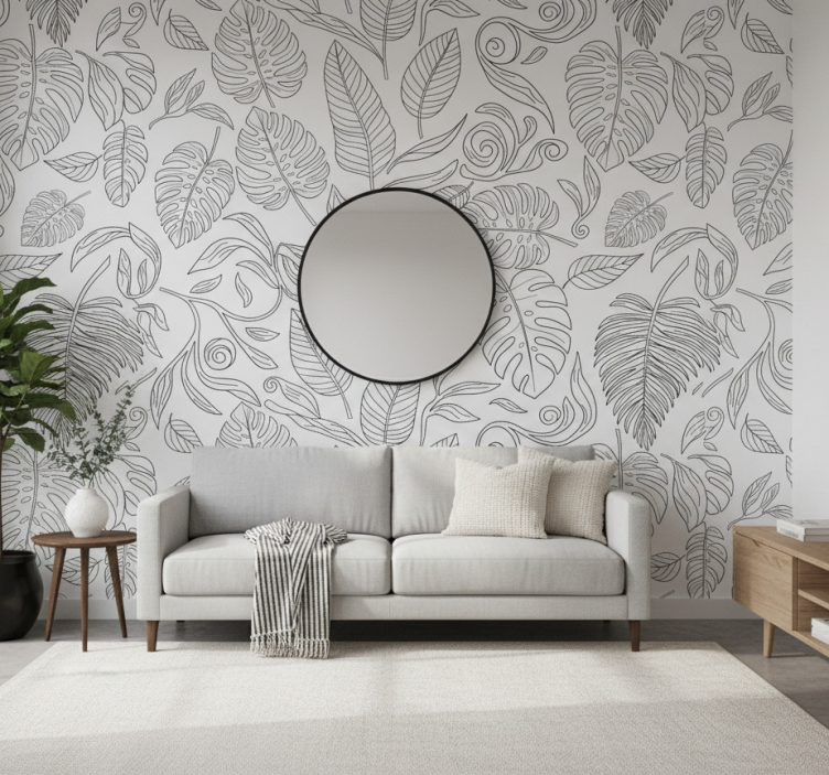 Modern tapet botanisk svart och vit - Tenstickers