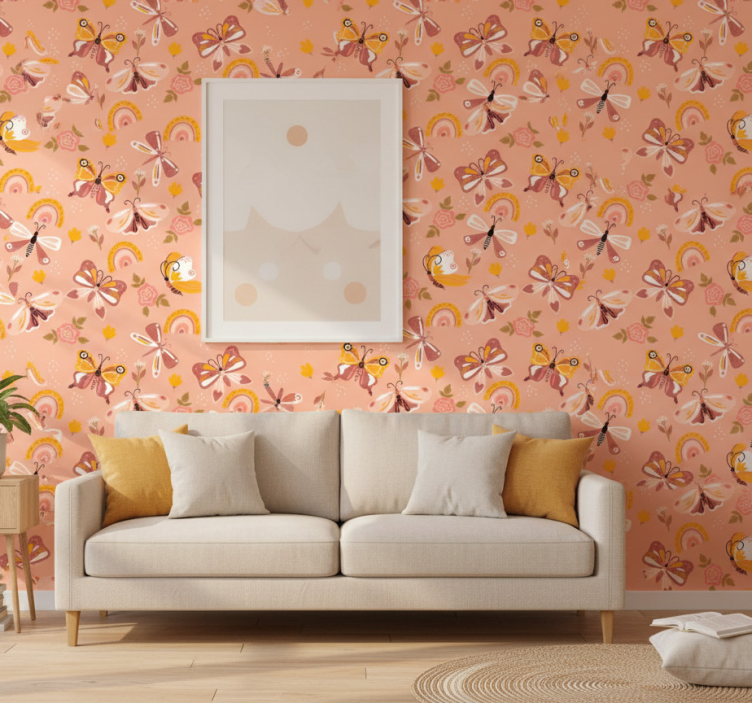 Modern tapet fjärilar och regnbågar boho mönster - Tenstickers