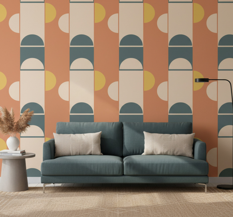 Modern tapet geometrisk konst med halvcirklar och rektanglar - Tenstickers