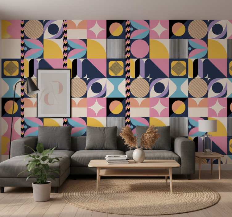 Modern tapet med flerfigursmåleri geometrisk konst - Tenstickers