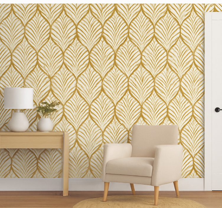 Modern tapet med gyllene geometrisk bladmotiv - Tenstickers
