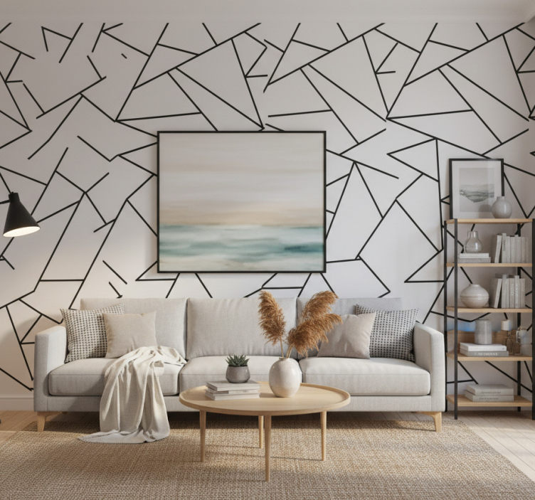 Modern tapet svarta geometriska linjer minimalistisk design - Tenstickers
