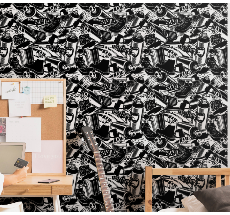 Monotonala graffiti väggmärken konst tapeter - Tenstickers