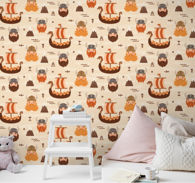 Mönster viking barn vintage tapeter - Tenstickers