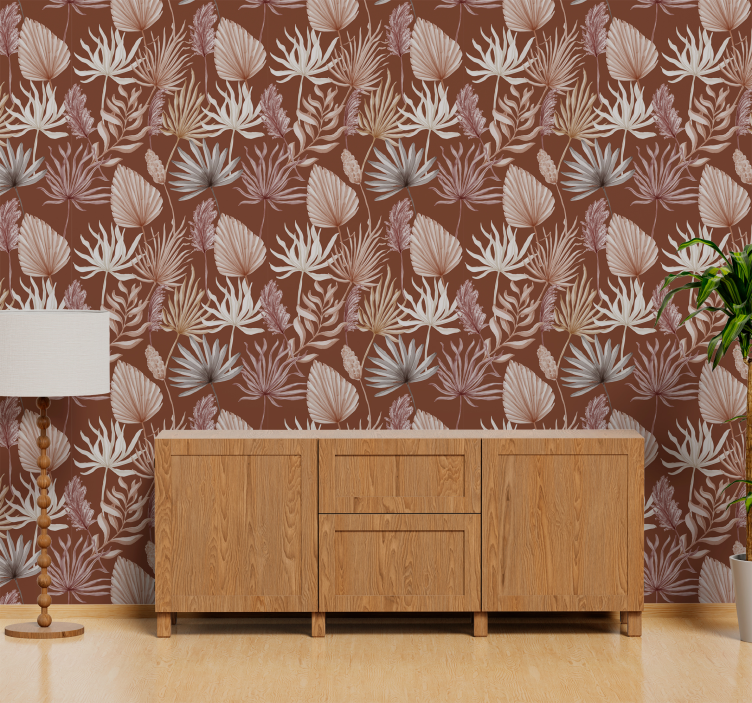 Monstera blad terracotta tapet - Tenstickers