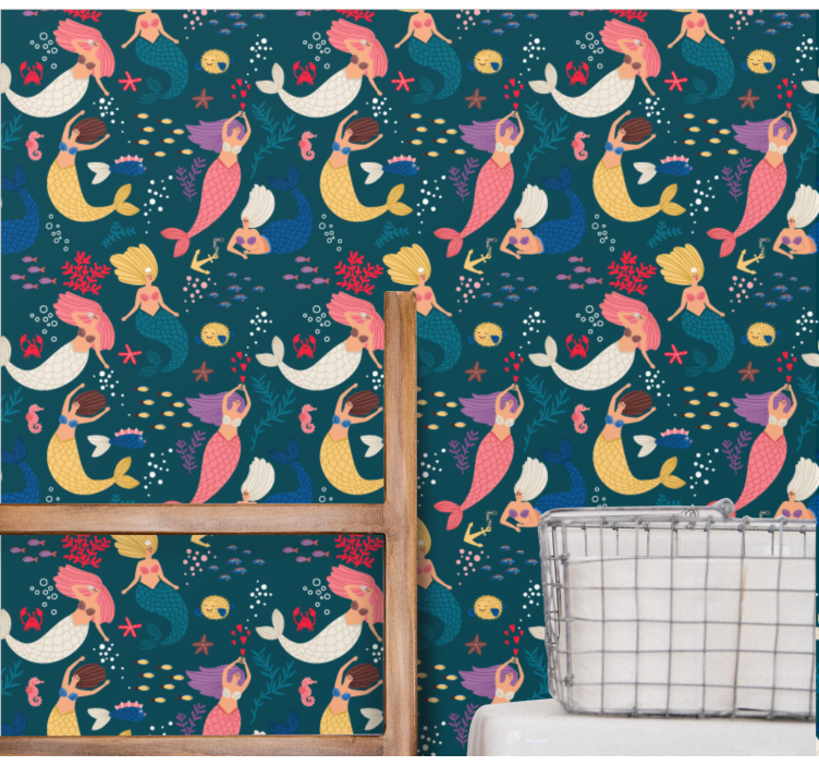 Mörkblå sjöjungfru mönster abstrakt tapet - Tenstickers