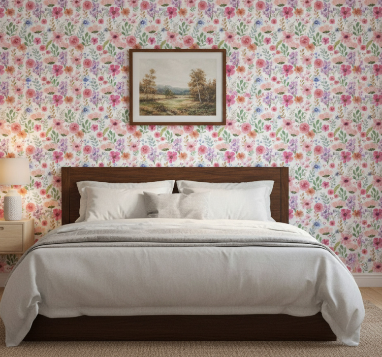 Multifärgad tapet blommor - Tenstickers