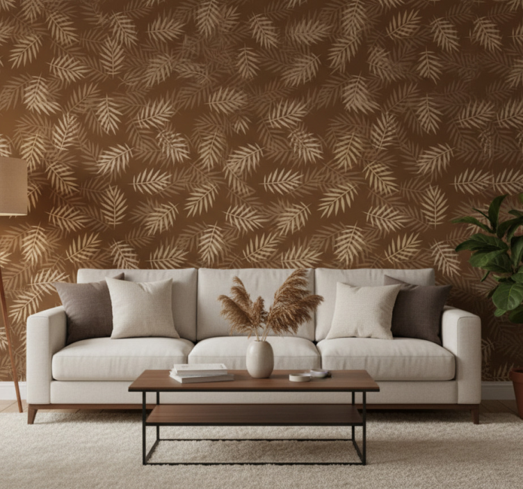 Natural leaf pattern fondtapet vardagsrum - Tenstickers