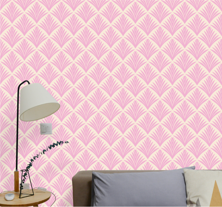 Pastell rosa palm retro vardagsrum tapet - Tenstickers