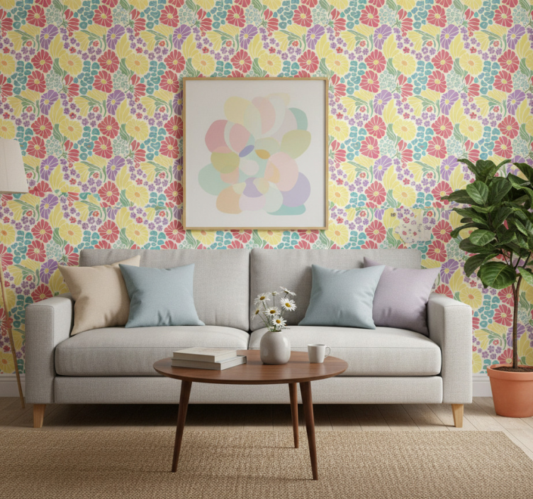 Pastellblommor fondtapet vardagsrum - Tenstickers
