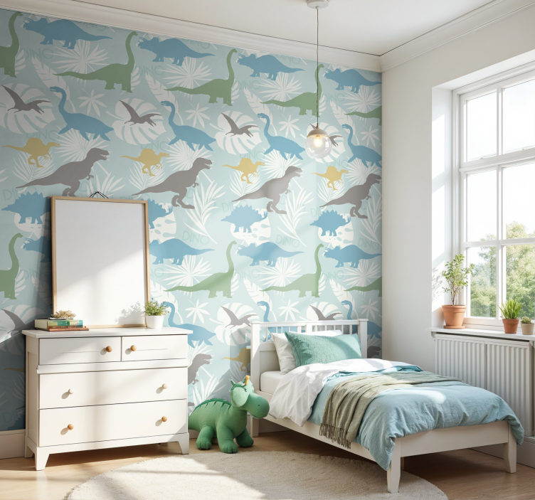 Pastellfärgmönster dinosaurie tapet - Tenstickers