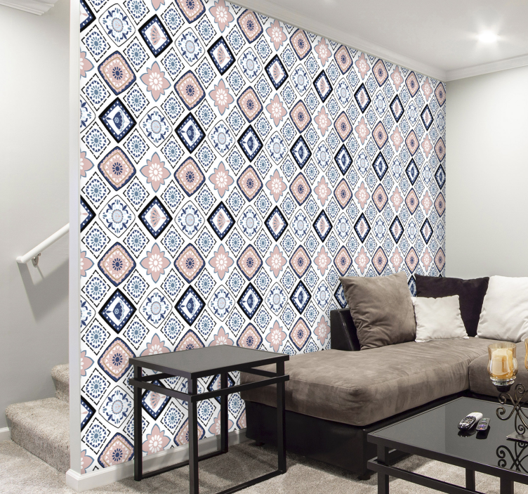 Tapeter rosa och ljusblå blommor - Tenstickers