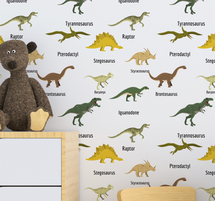Realistiska dinosaurier med namn barn tapeter - Tenstickers