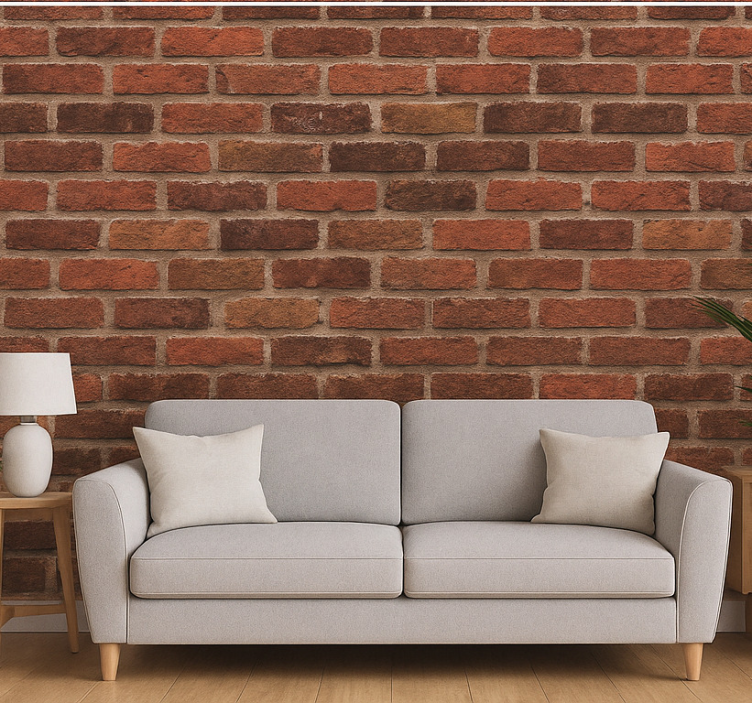 Röd tegel-effekt fondtapet vardagsrum - Tenstickers