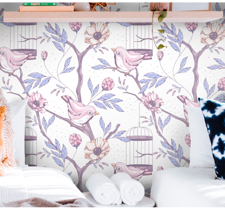 Romantiska grenar med fågelträd tapet - Tenstickers