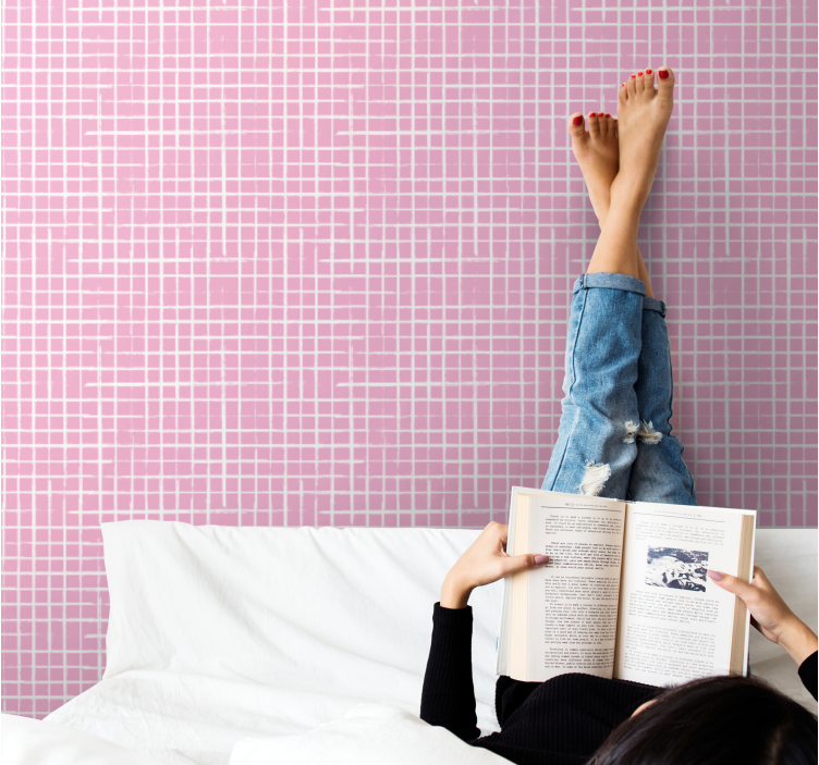 Rosa bakgrund vita linjer modern tapet - Tenstickers