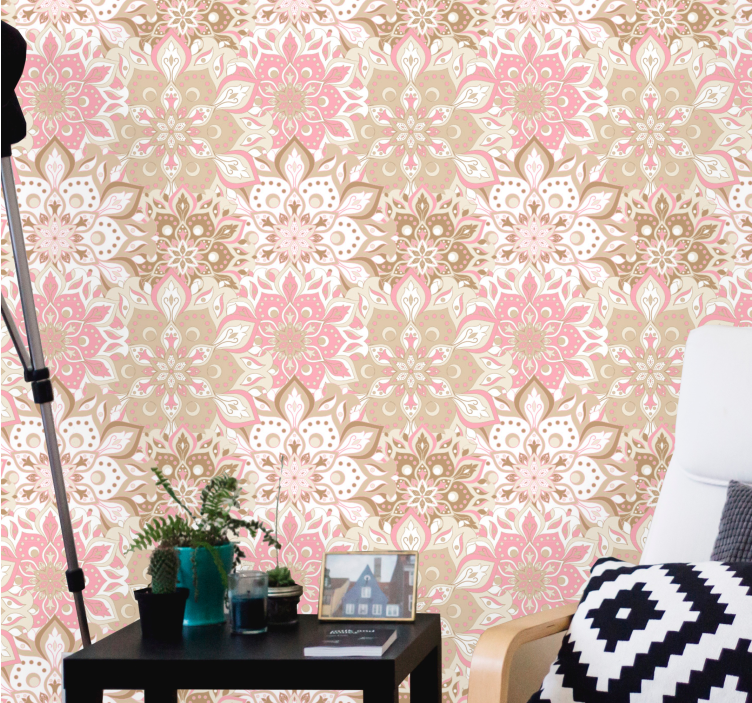 Rosa bohemiska etniska vardagsrum tapeter - Tenstickers