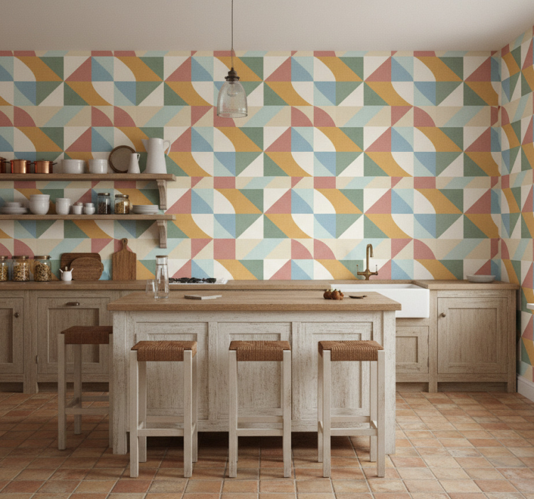 Rustik tapet geometriska former i bleka färger - Tenstickers