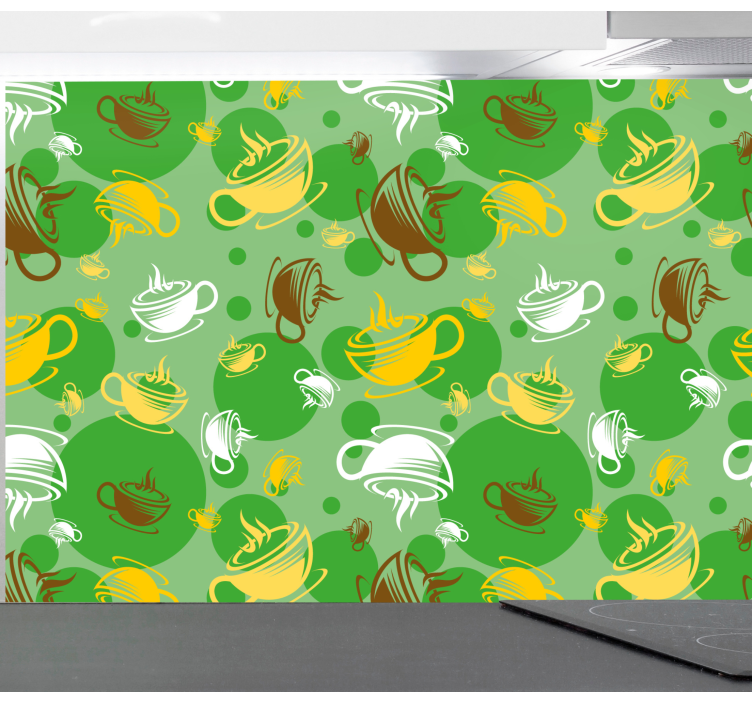 Samling kaffekoppar tapet kök - Tenstickers