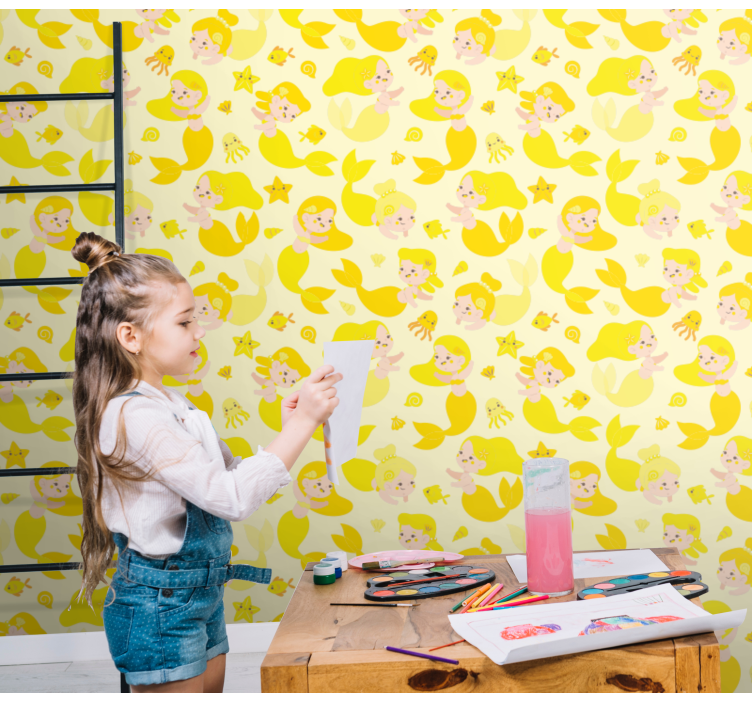 Sjöjungfru barn gul leende barn tapet - Tenstickers