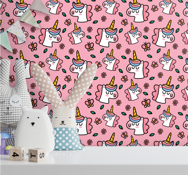 Söt blomma enhörning barn tapet - Tenstickers