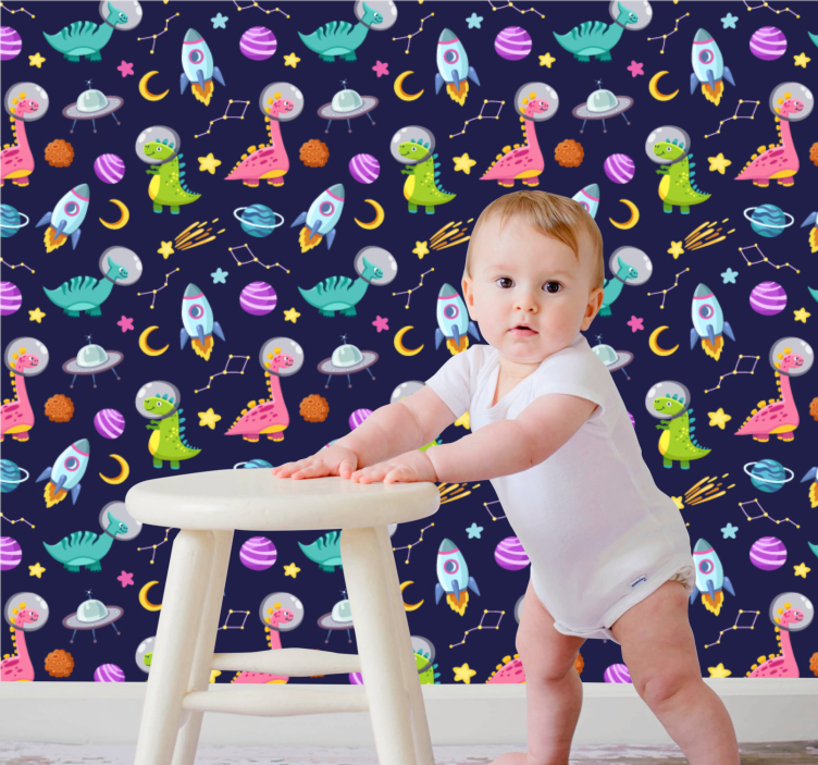Söt design rumsliga dinosaurier modern tapet - Tenstickers