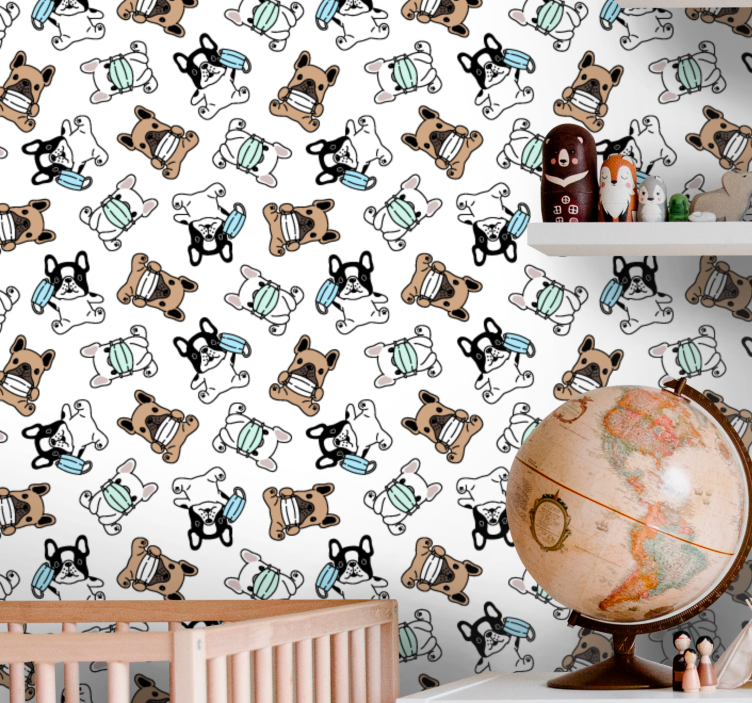Söta hundar med ansiktsmasker sovrum tapet - Tenstickers