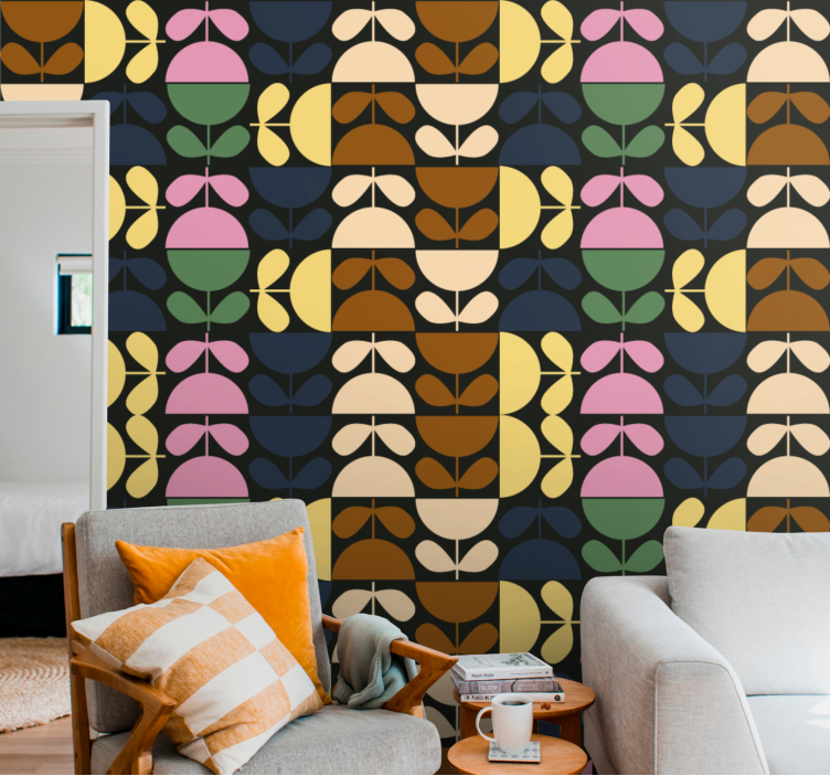 Stiliserade bladmönster Tapet blommig - Tenstickers