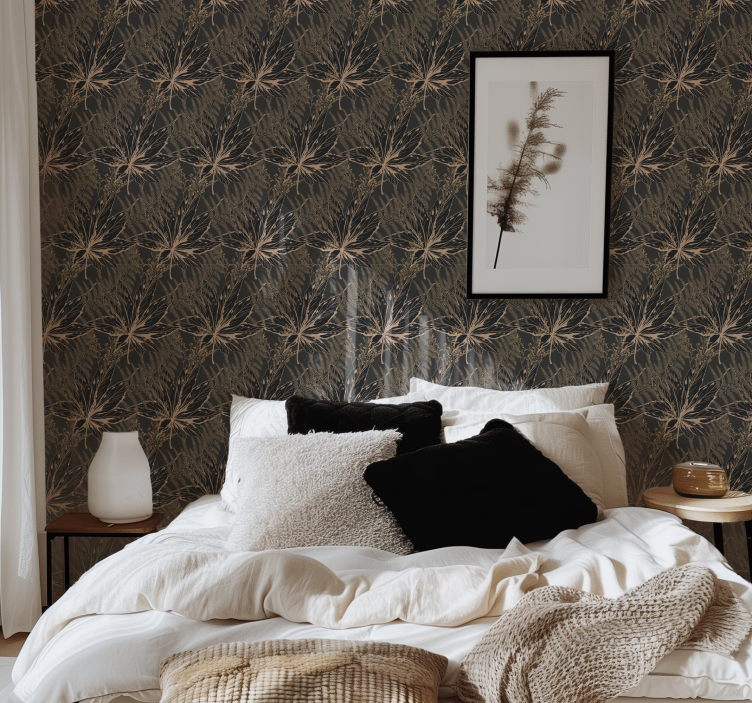 Stora gyllene blad svart tapet - Tenstickers