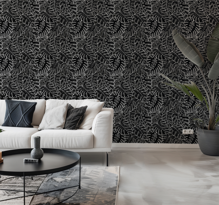 Stora löv svart tapet - Tenstickers