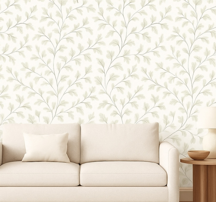 Subtilt blad fondtapet vardagsrum - Tenstickers