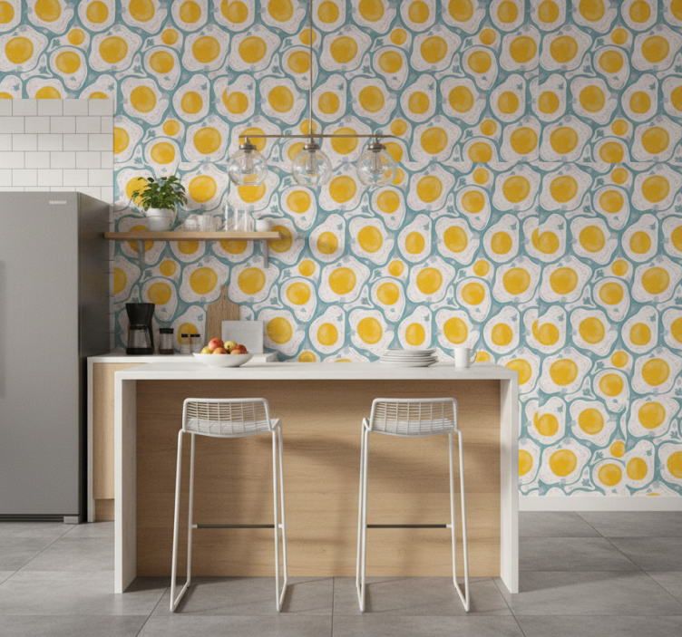 Sunny egg mönster tapet kök - Tenstickers