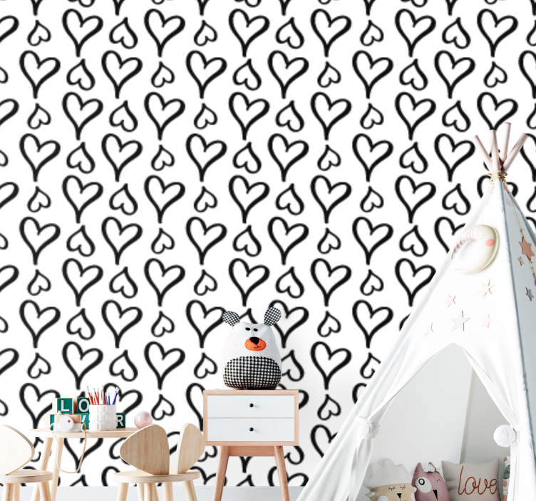 Svart illustrerade hjärta ikoner modern tapet - Tenstickers