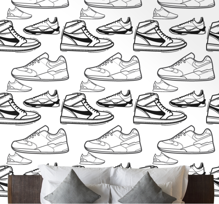 Svarta och vita retro sneakers stil tapeter - Tenstickers