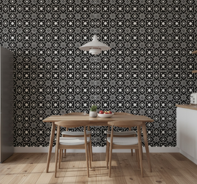 Svart och vit stil tapet kök - Tenstickers
