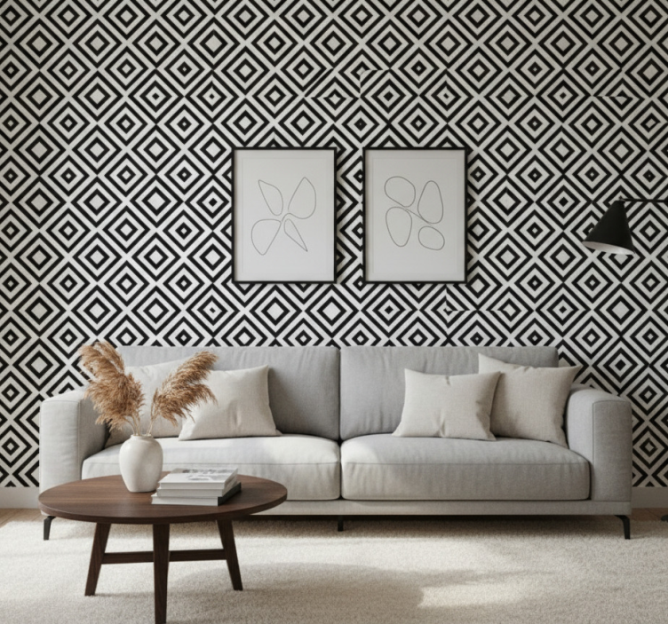 Svart och vit tapet geometriska former - Tenstickers