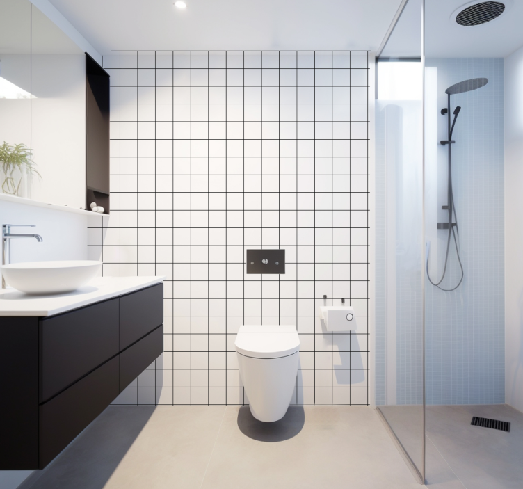 Svarta och vita fina linjer Tapet fyrkanter - Tenstickers