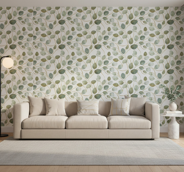 Tapet blad eukalyptus guldskimmer - Tenstickers