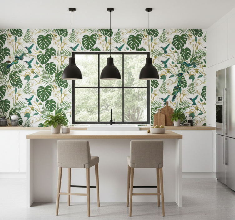 Tapet blad smaragd botanisk trädgård - Tenstickers