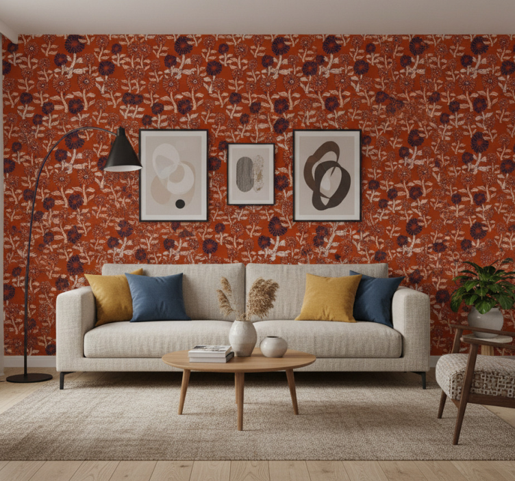Tapet blommig abstrakt solrosdesign i afrikansk stil - Tenstickers