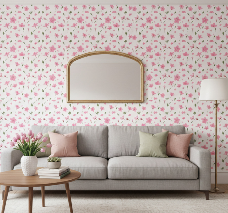 Tapet blommig akvarell pastell rosa blommor - Tenstickers