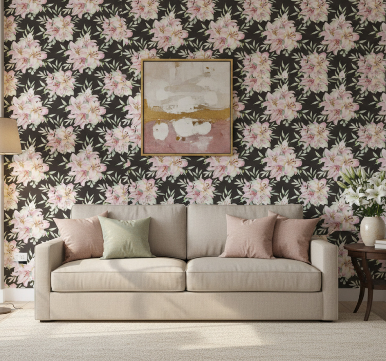 Tapet blommig akvarelliljor mönster - Tenstickers