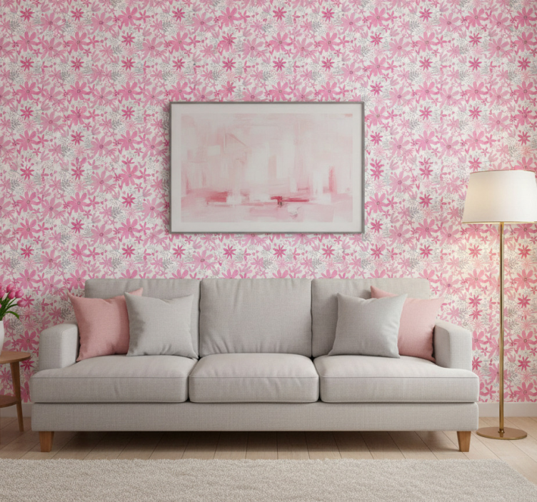 Tapet blommig blommönster 'yambo' rosa - Tenstickers