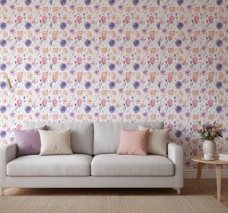 Tapet blommig lila delikat blommönster - Tenstickers