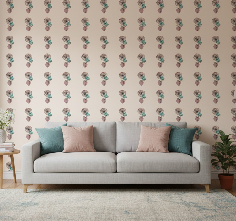 Tapet blommig med design av prästkragar i linjeart - Tenstickers